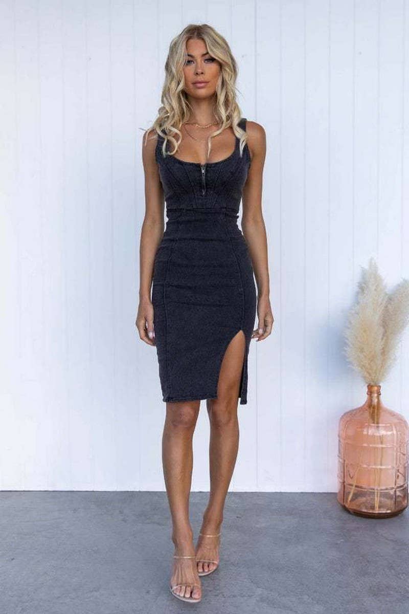 Slinky Denim Slit Dress