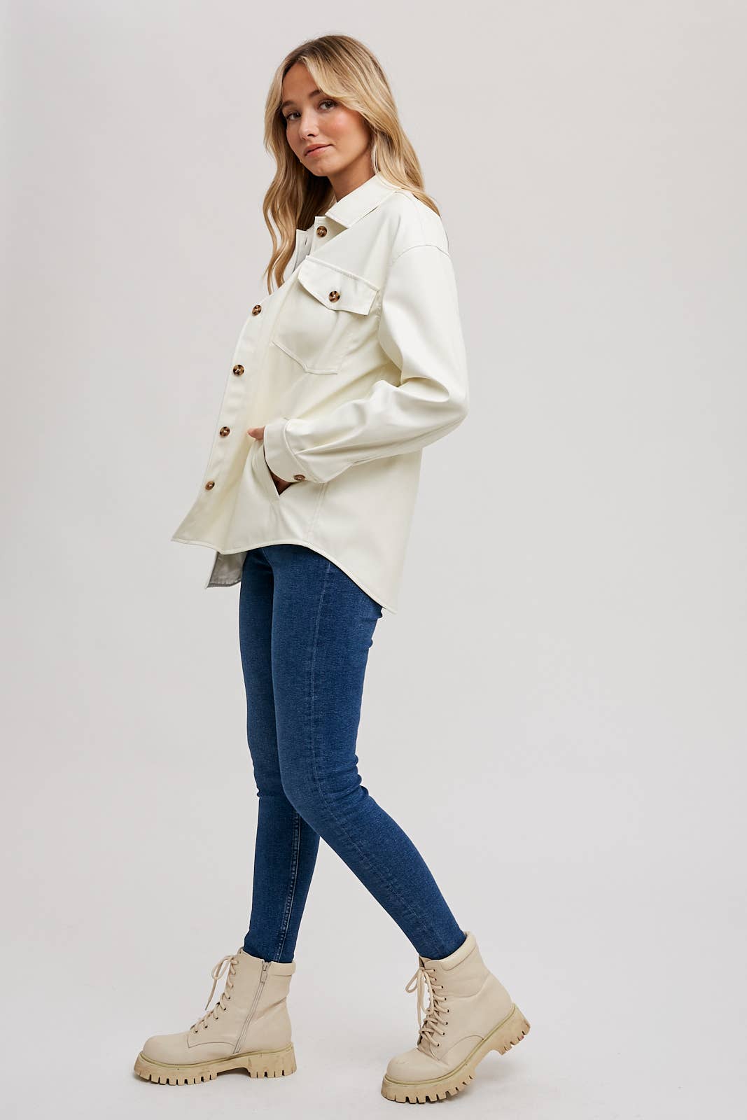 Vegan Leather Shacket - Ivory