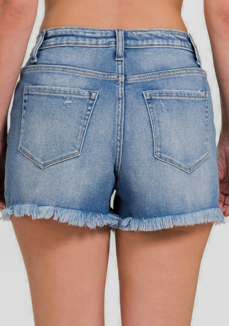 Mid Rise Raw Frayed Hem Shorts - November Moon