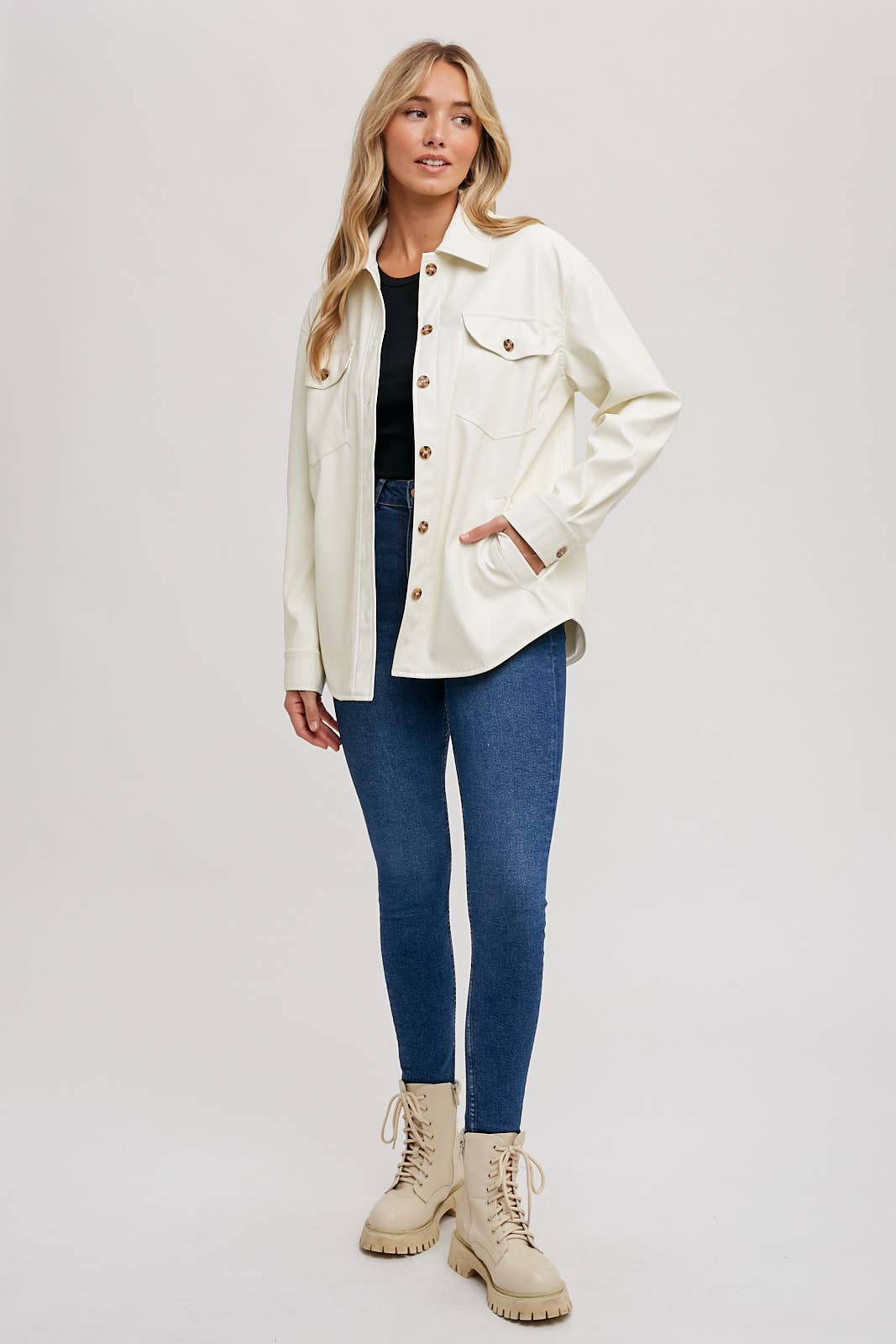 Vegan Leather Shacket - Ivory
