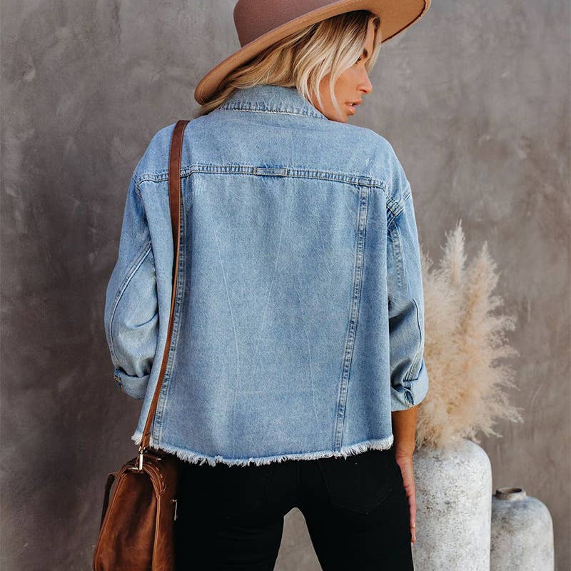 Washed Raw-Edged Cropped Loose Jacket - November Moon