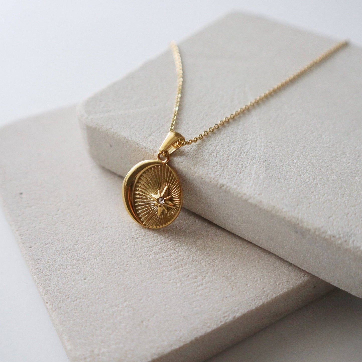 Vintage Moon and Star Pendant Necklace