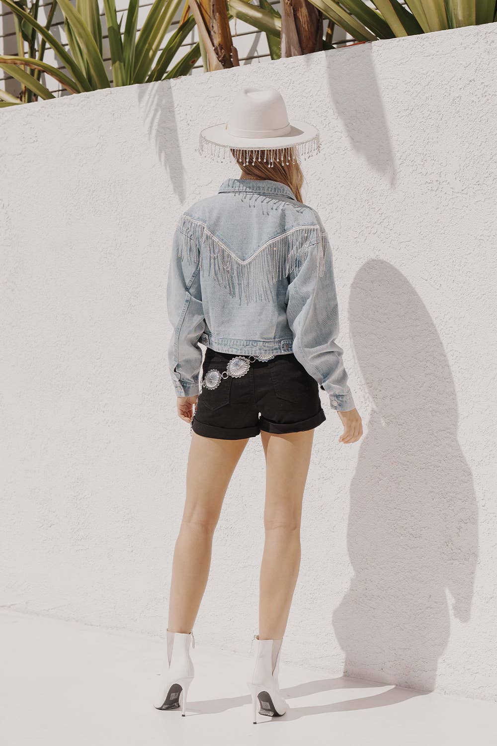 Denim Rhinestone Fringe Jacket - November Moon