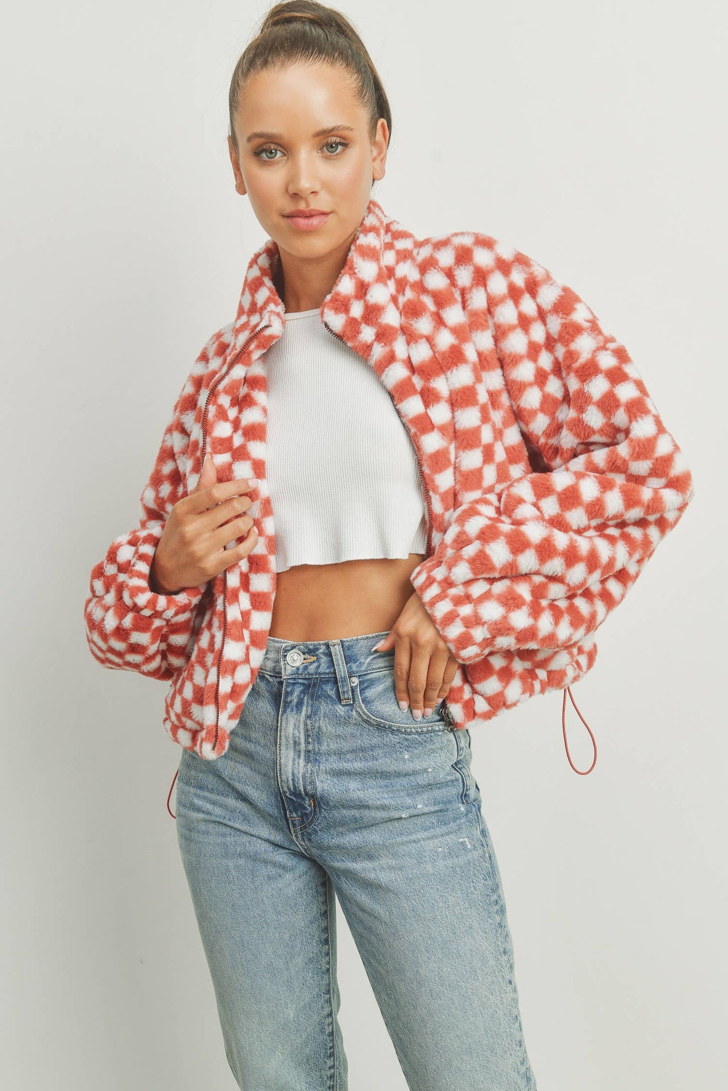 Teddy Checkered Jacket - Rust