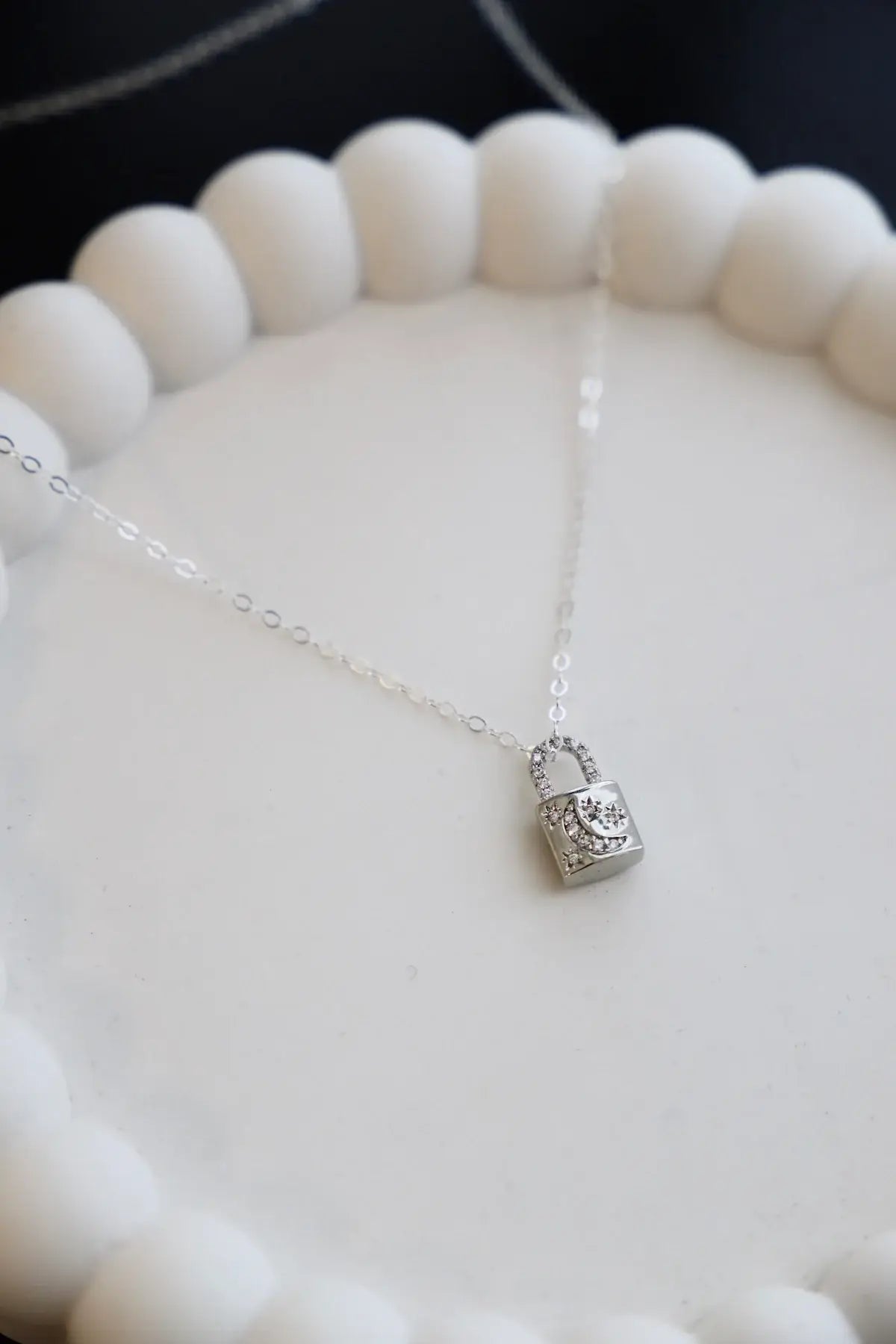 Celestial Lock Charm Necklace - Silver
