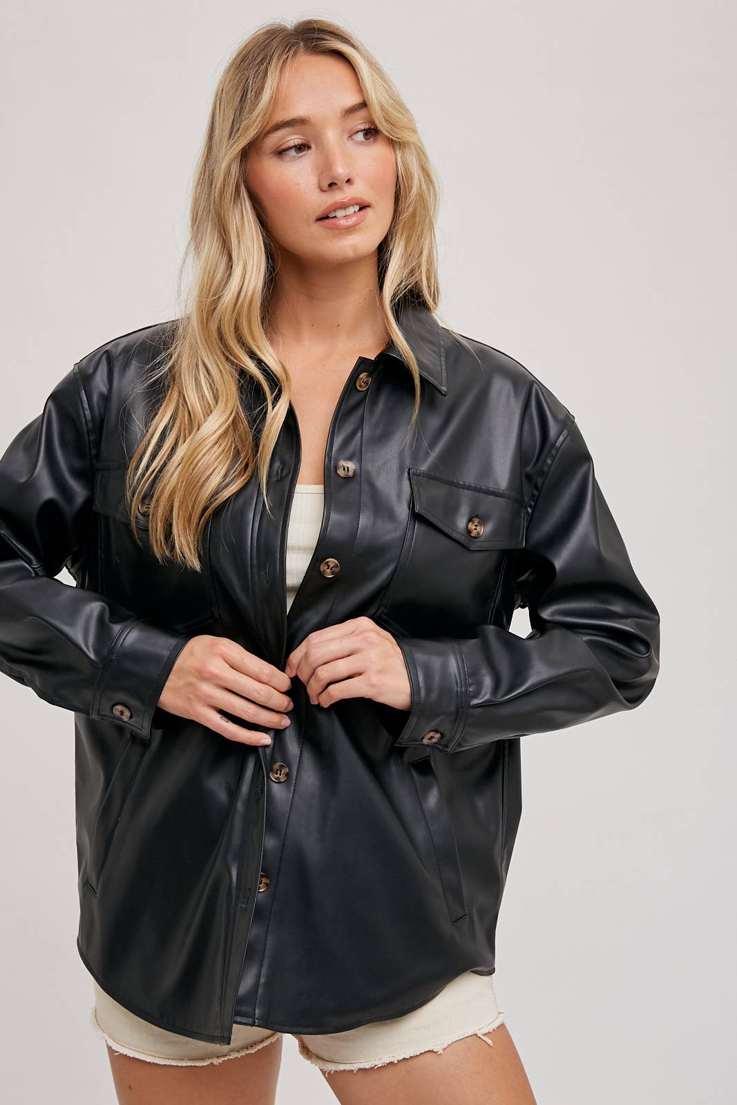 Vegan Leather Shacket - Black