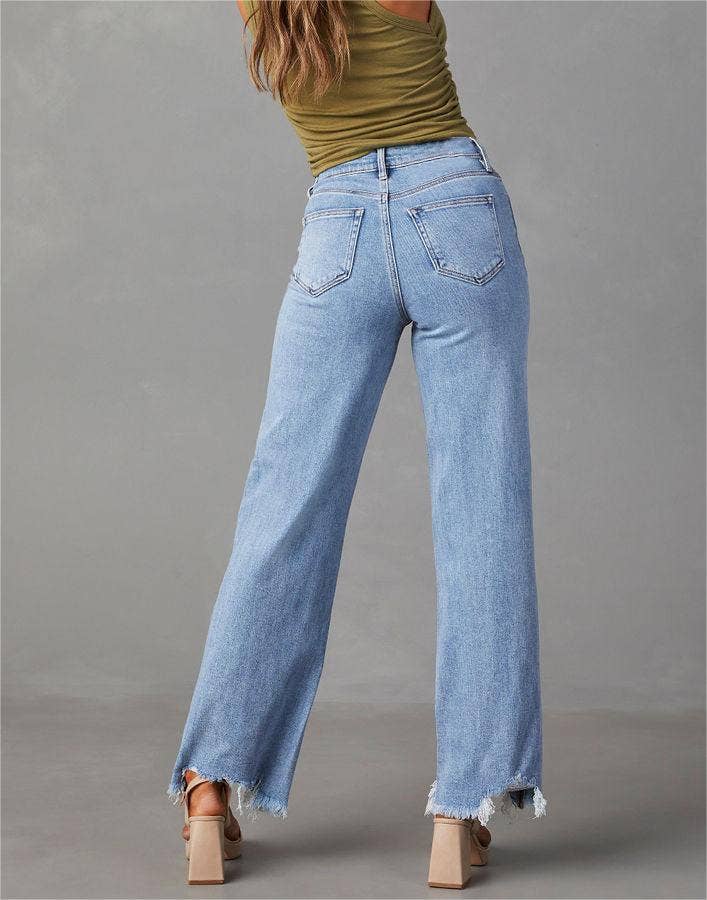 Loose-fitting jeans, fringed straight-leg trousers women - November Moon