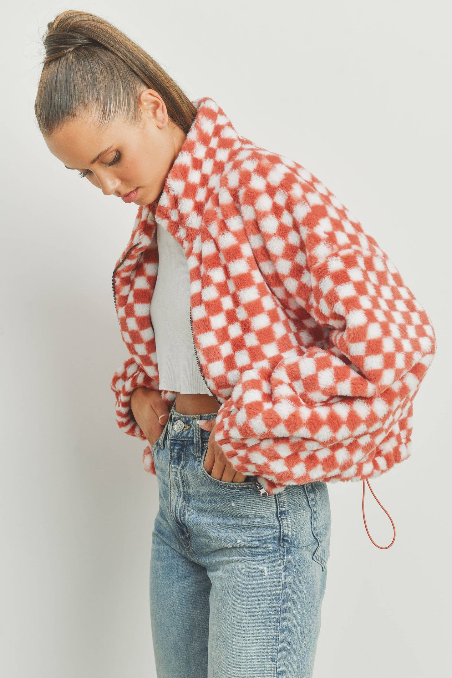 Teddy Checkered Jacket - Rust