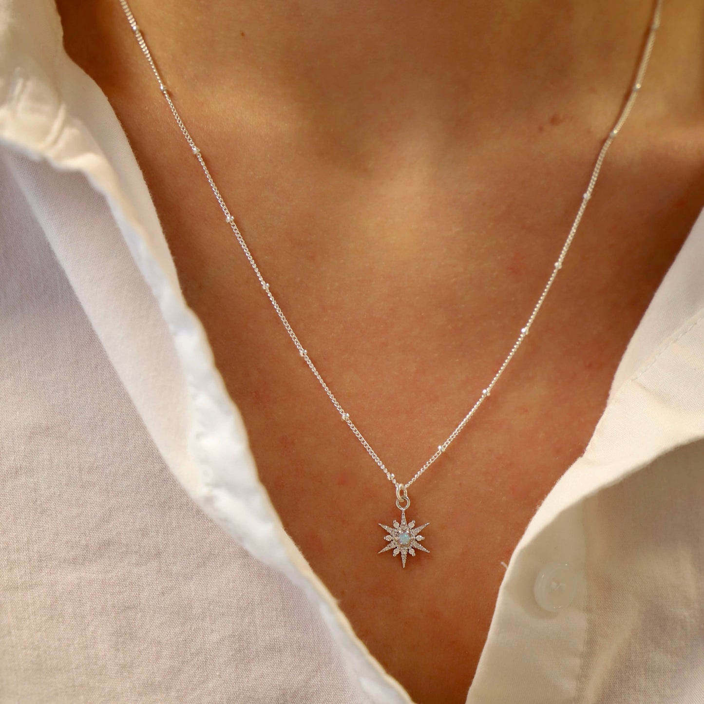 Opal Starburst Necklace - Silver - November Moon