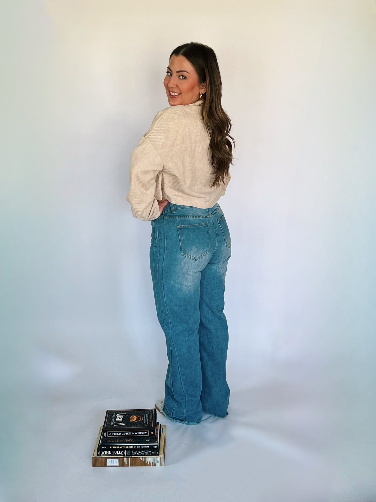 Cropped Corduroy Button-Down Shacket