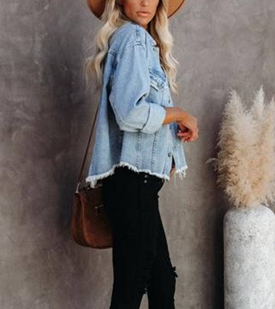 Washed Raw-Edged Cropped Loose Jacket - November Moon