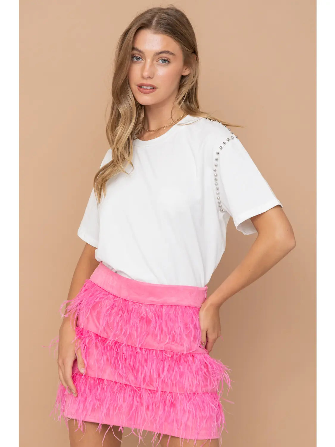 Studded Short Sleeve Crop Tee - White