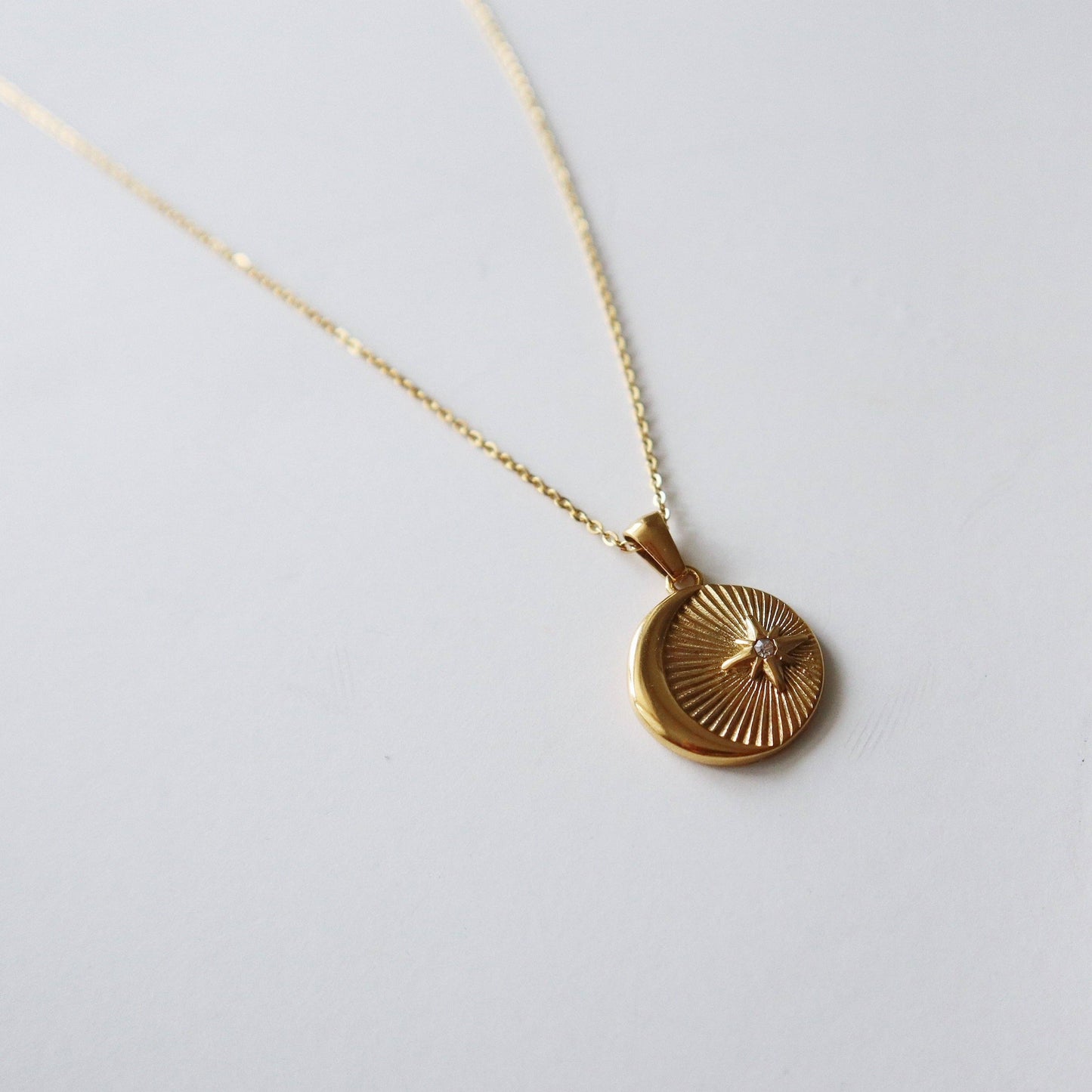 Vintage Moon and Star Pendant Necklace