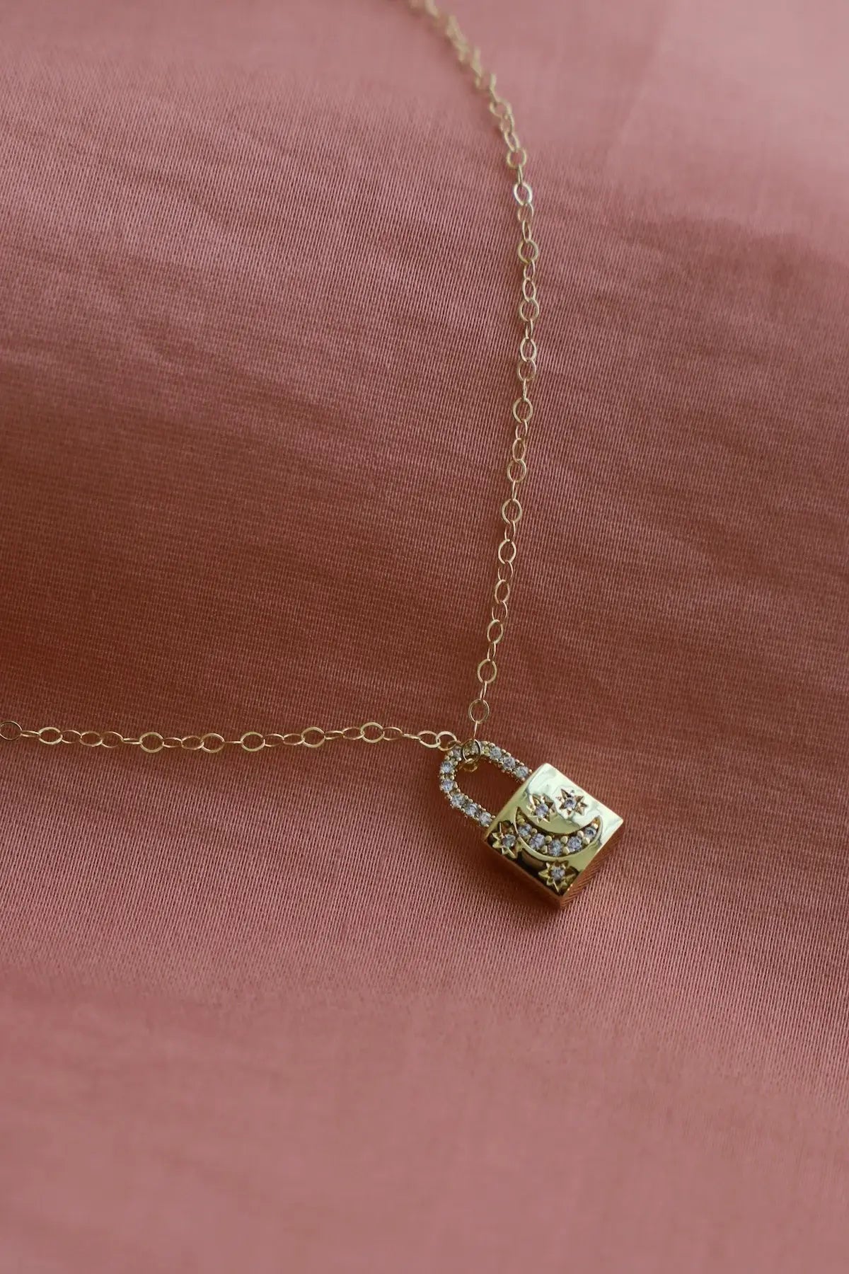 Celestial Lock Charm Necklace - Gold