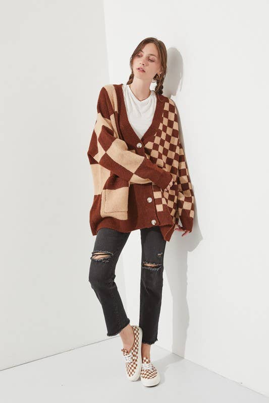Checkered Oversized Cardigan - November Moon