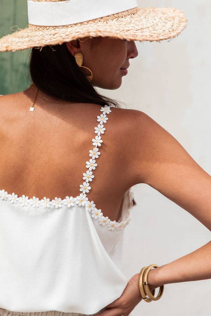 Floral Trim Sleeveless Tank Top - November Moon