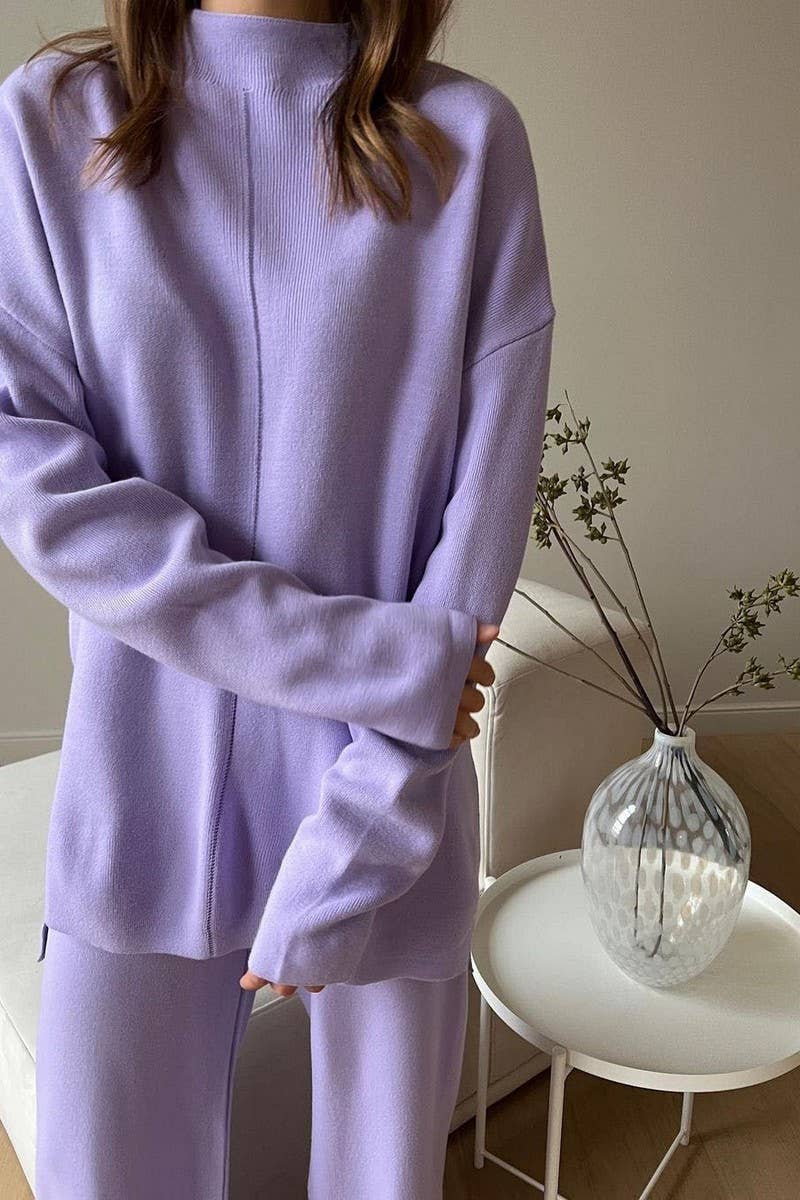 Mock Neck Sweater & Pants Set - Orchid