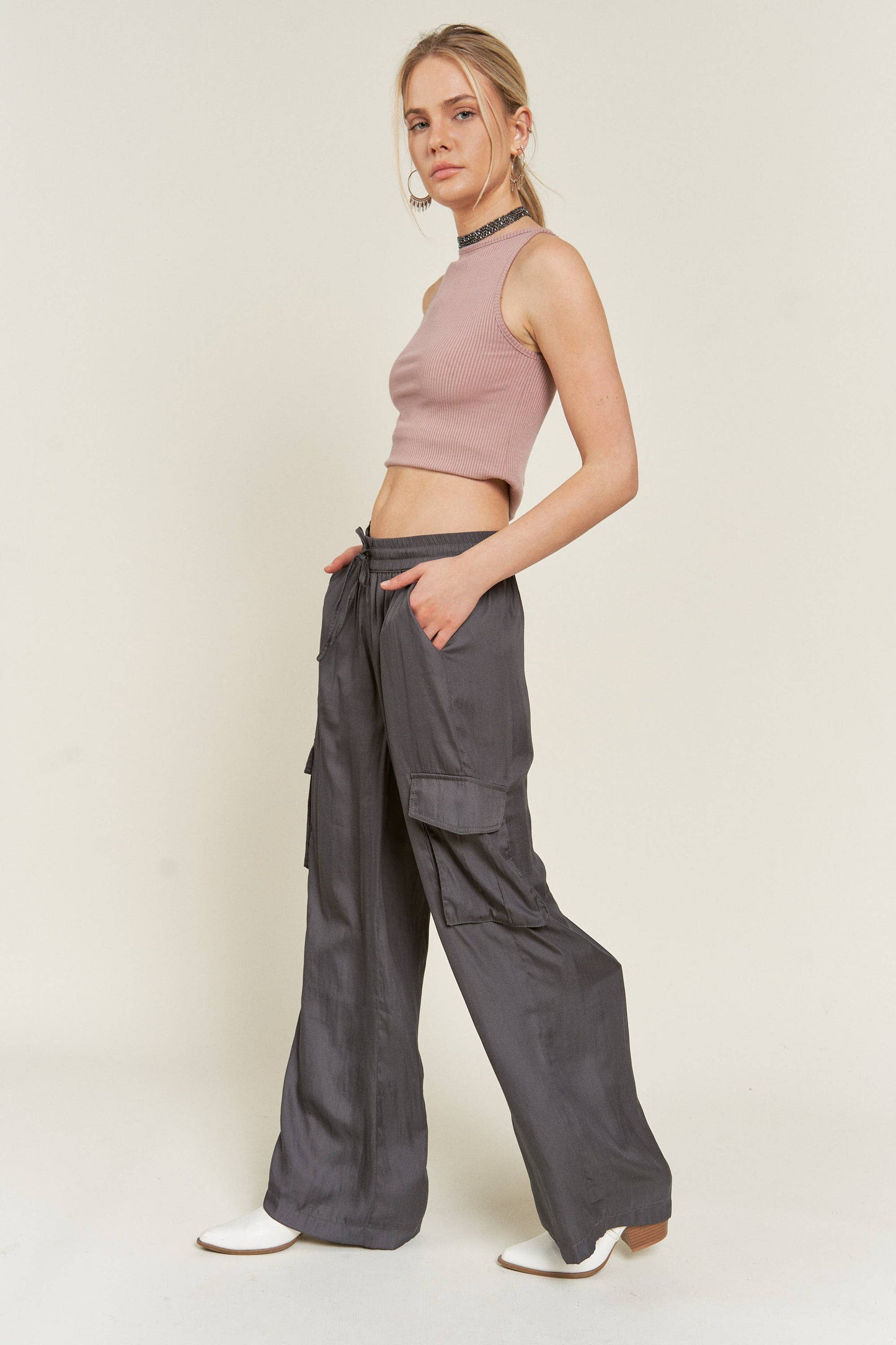 Satin Cargo Pants