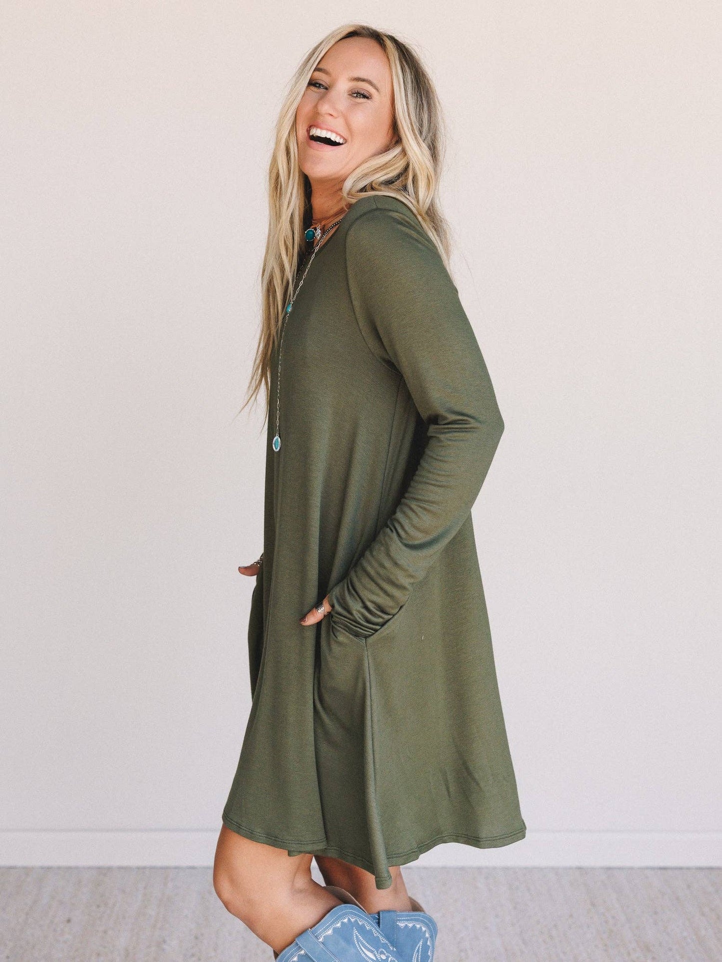 Maisie Long Sleeve Dress - Olive