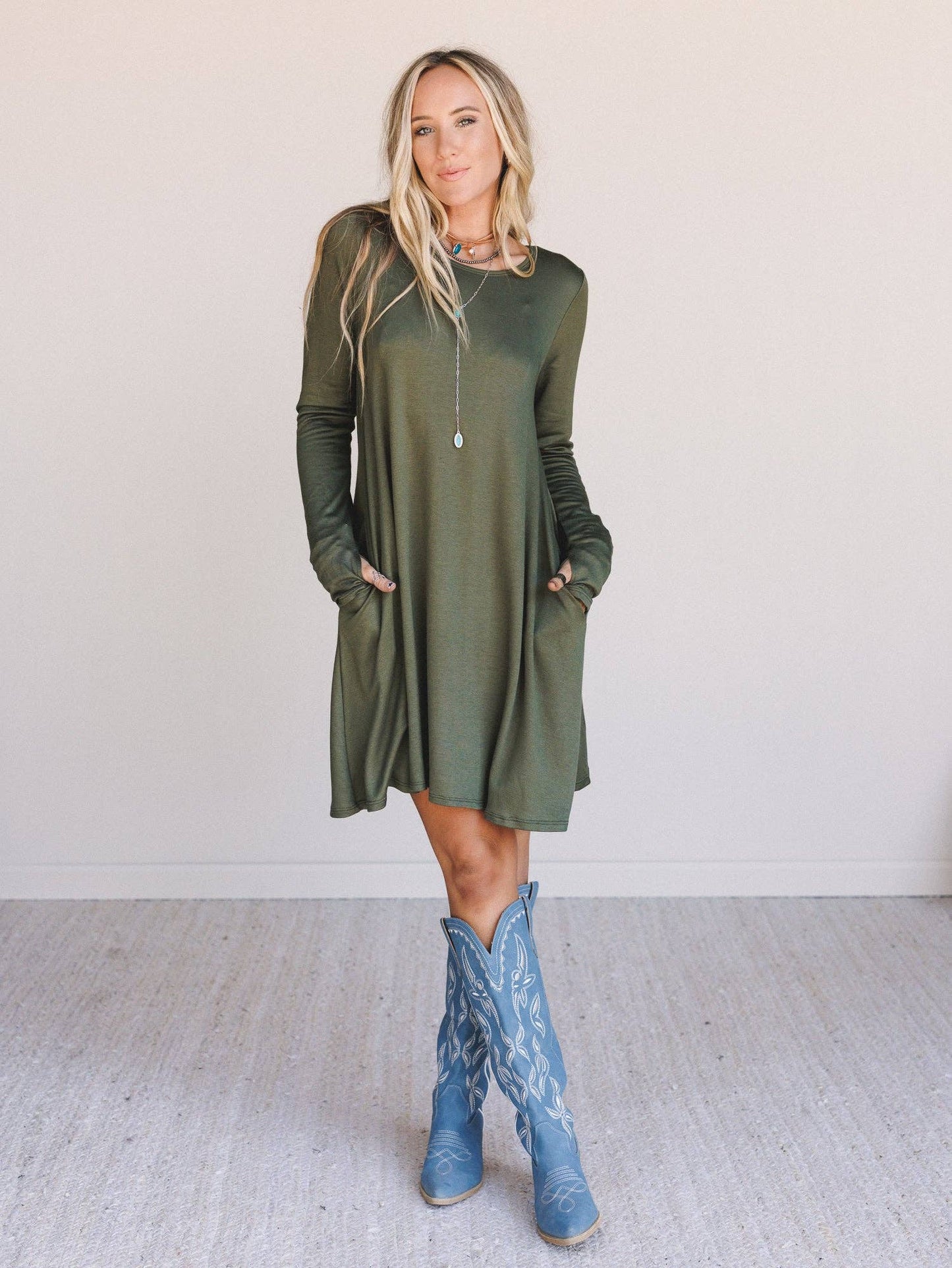Maisie Long Sleeve Dress - Olive