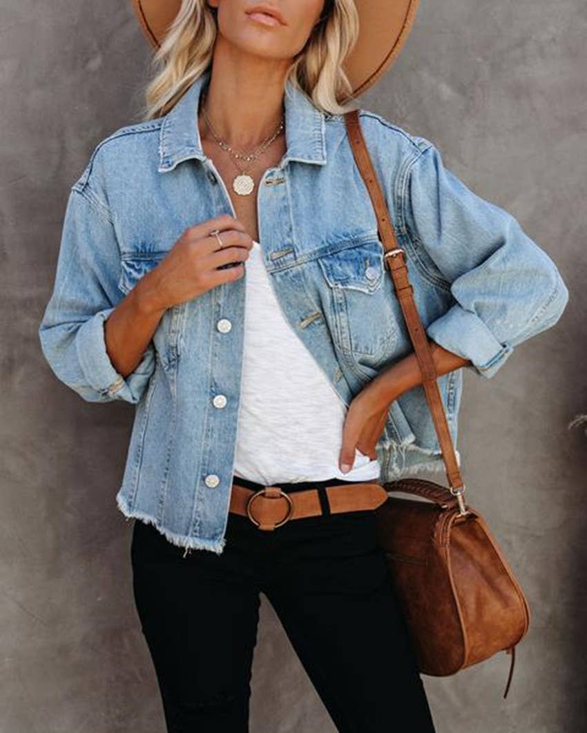 Washed Raw-Edged Cropped Loose Jacket - November Moon