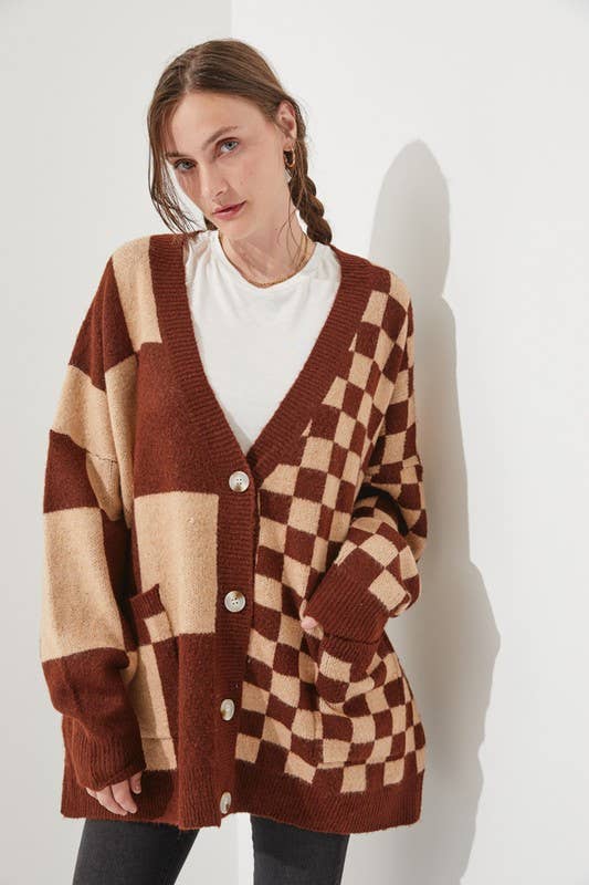 Checkered Oversized Cardigan - November Moon