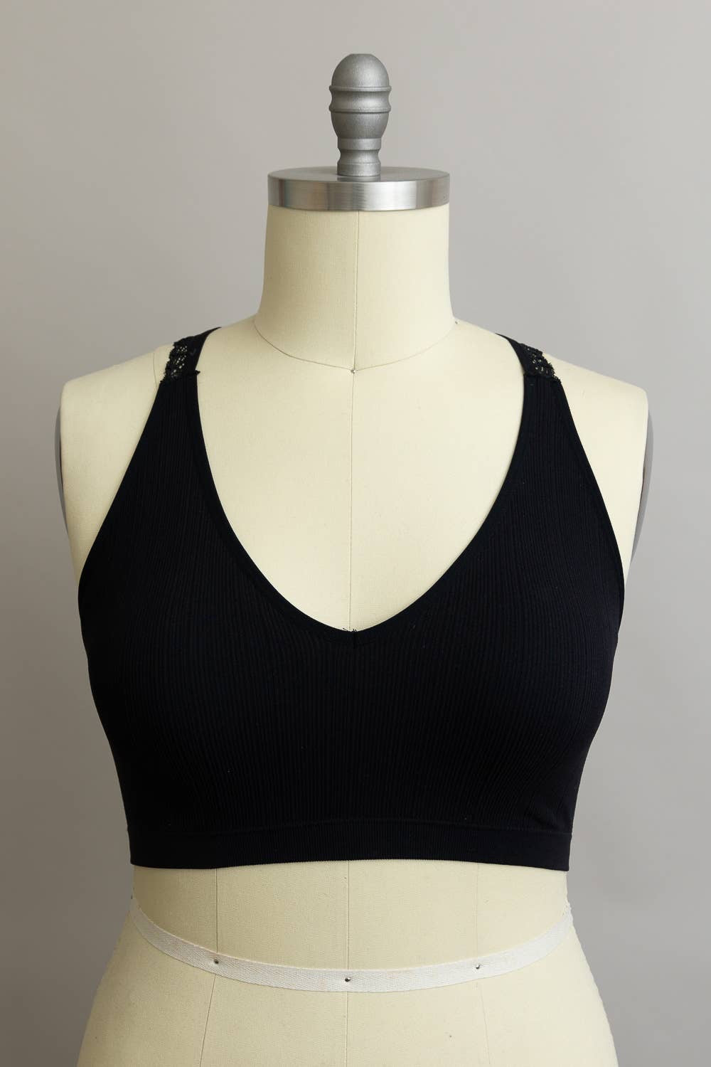 Seamless Lace Racerback Bralette - Black