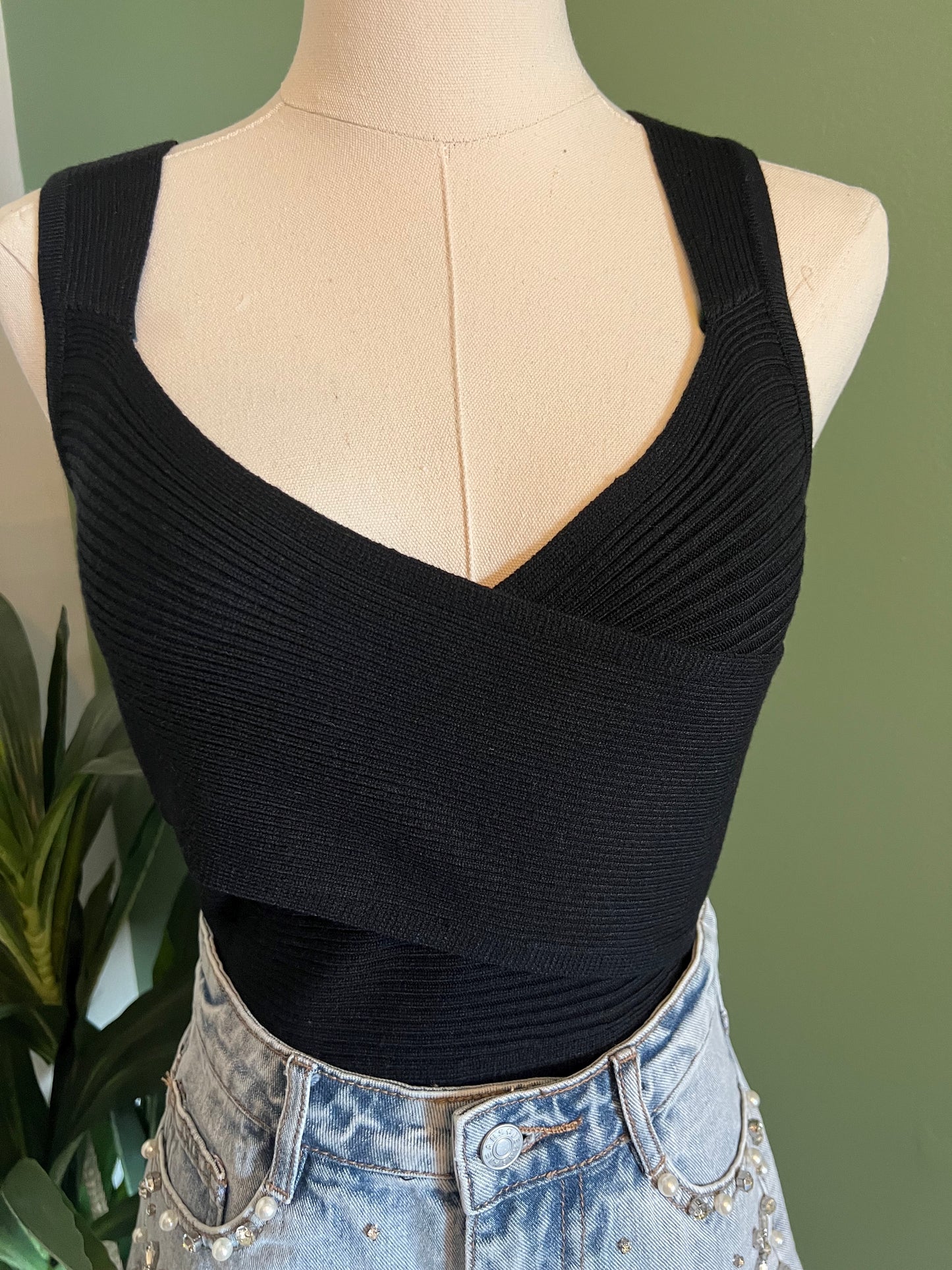 Wrap Sweater Bodysuit - Black