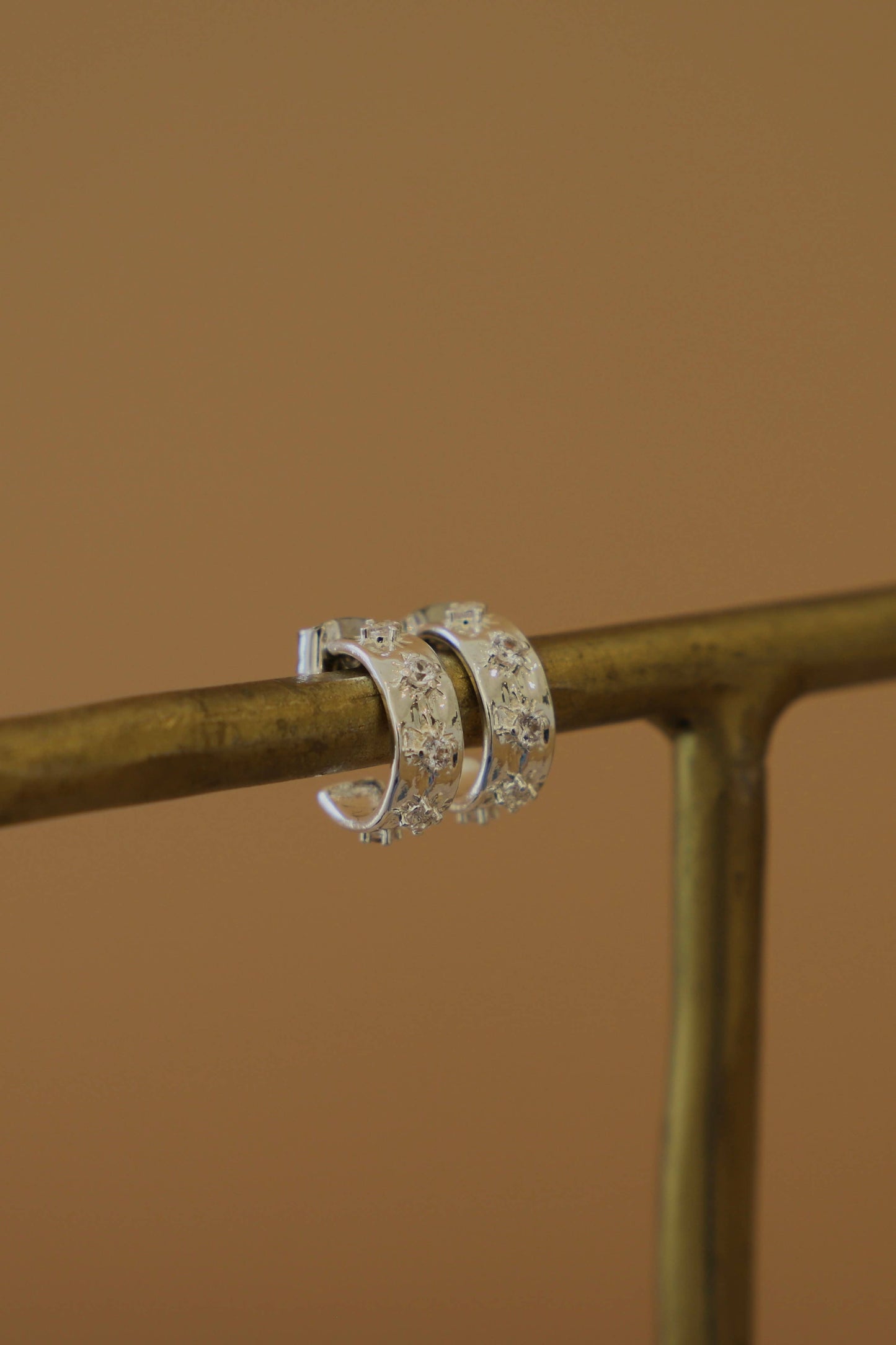 Star Hoop Huggie Post Earrings - Silver