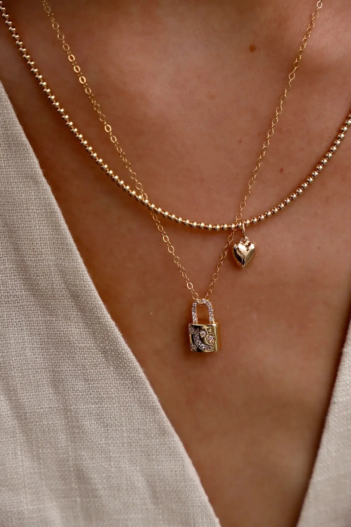 Celestial Lock Charm Necklace - Gold
