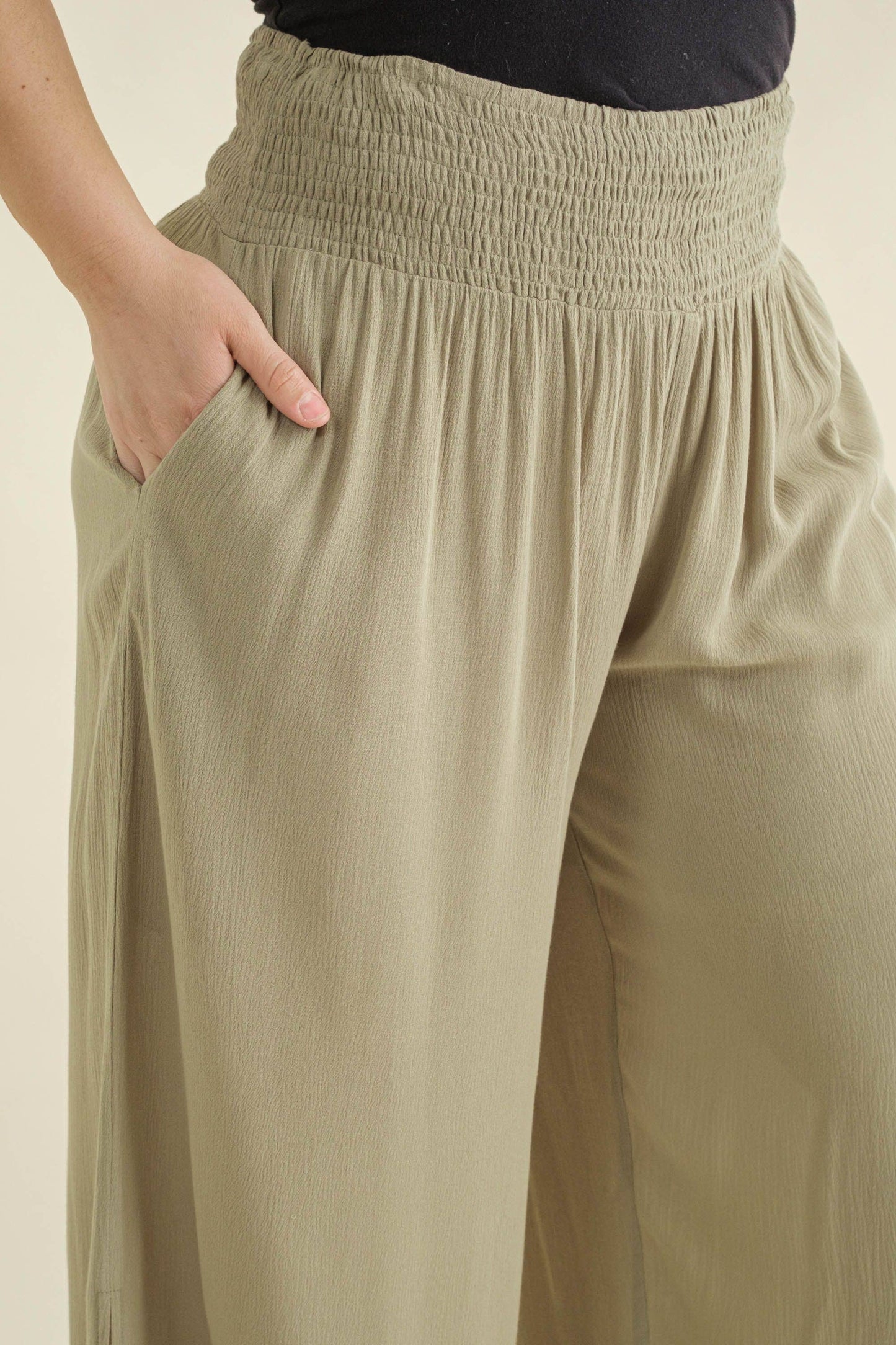 PLUS Wide Leg Palazzo Pants - Olive Green