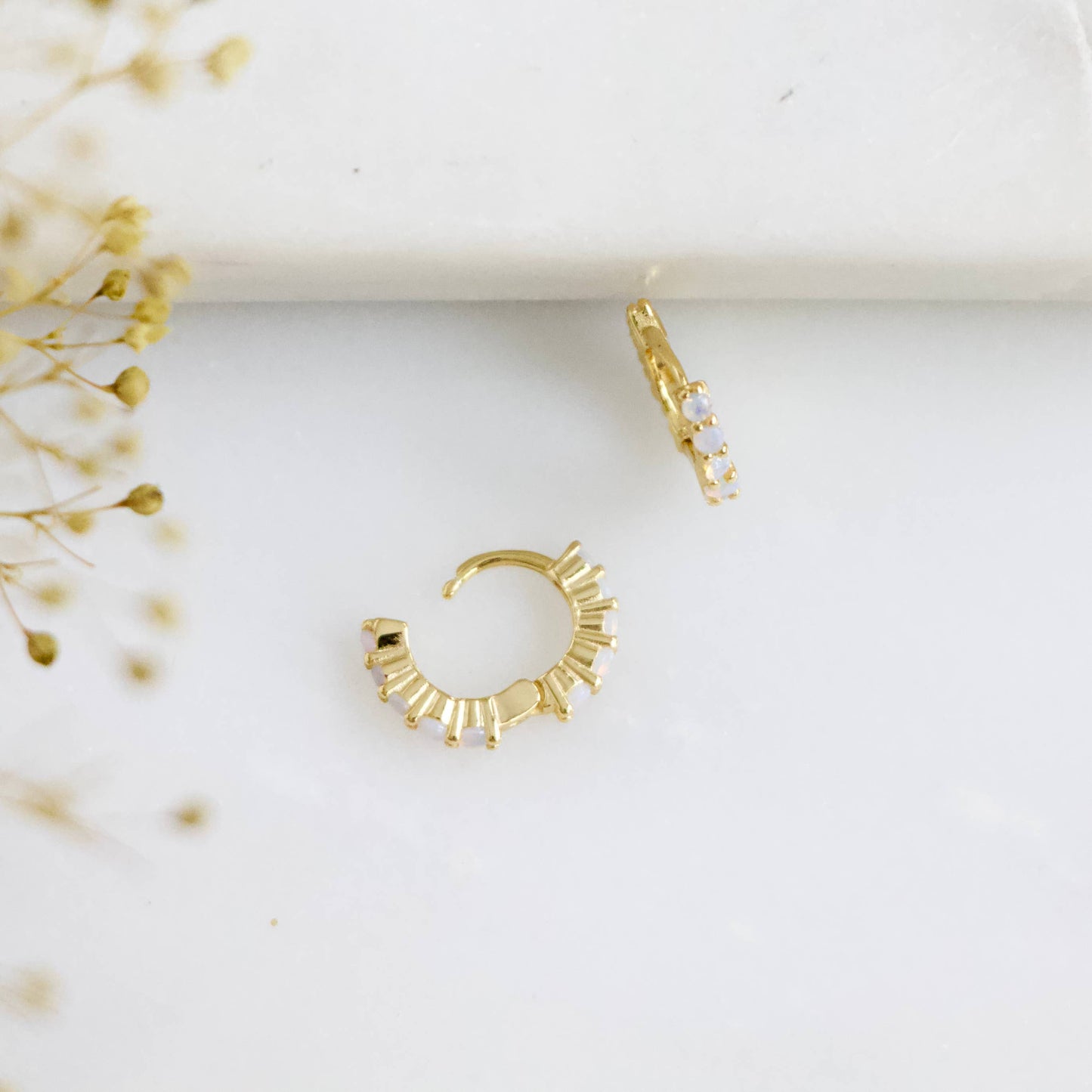 Opal Huggie Hoop Earrings - Hypoallergenic