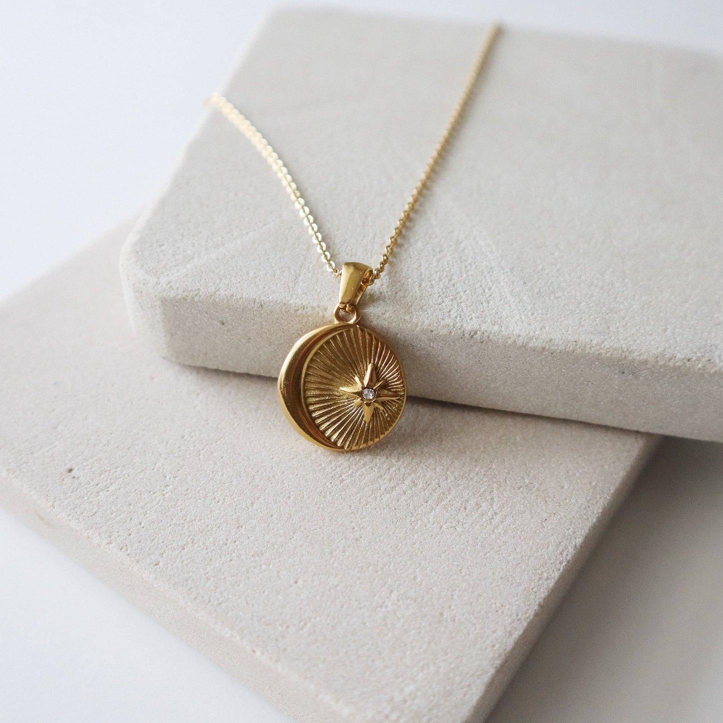 Vintage Moon and Star Pendant Necklace