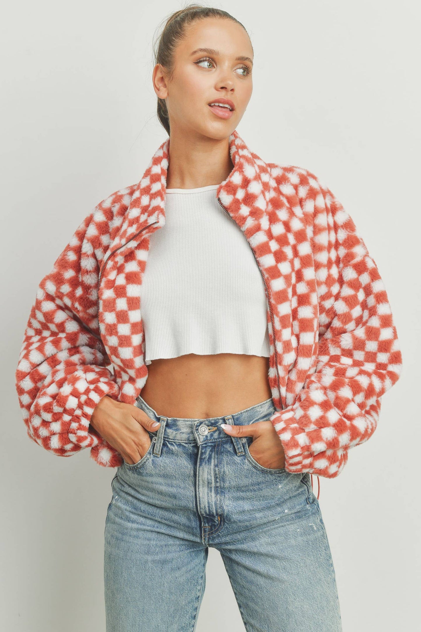 Teddy Checkered Jacket - Rust