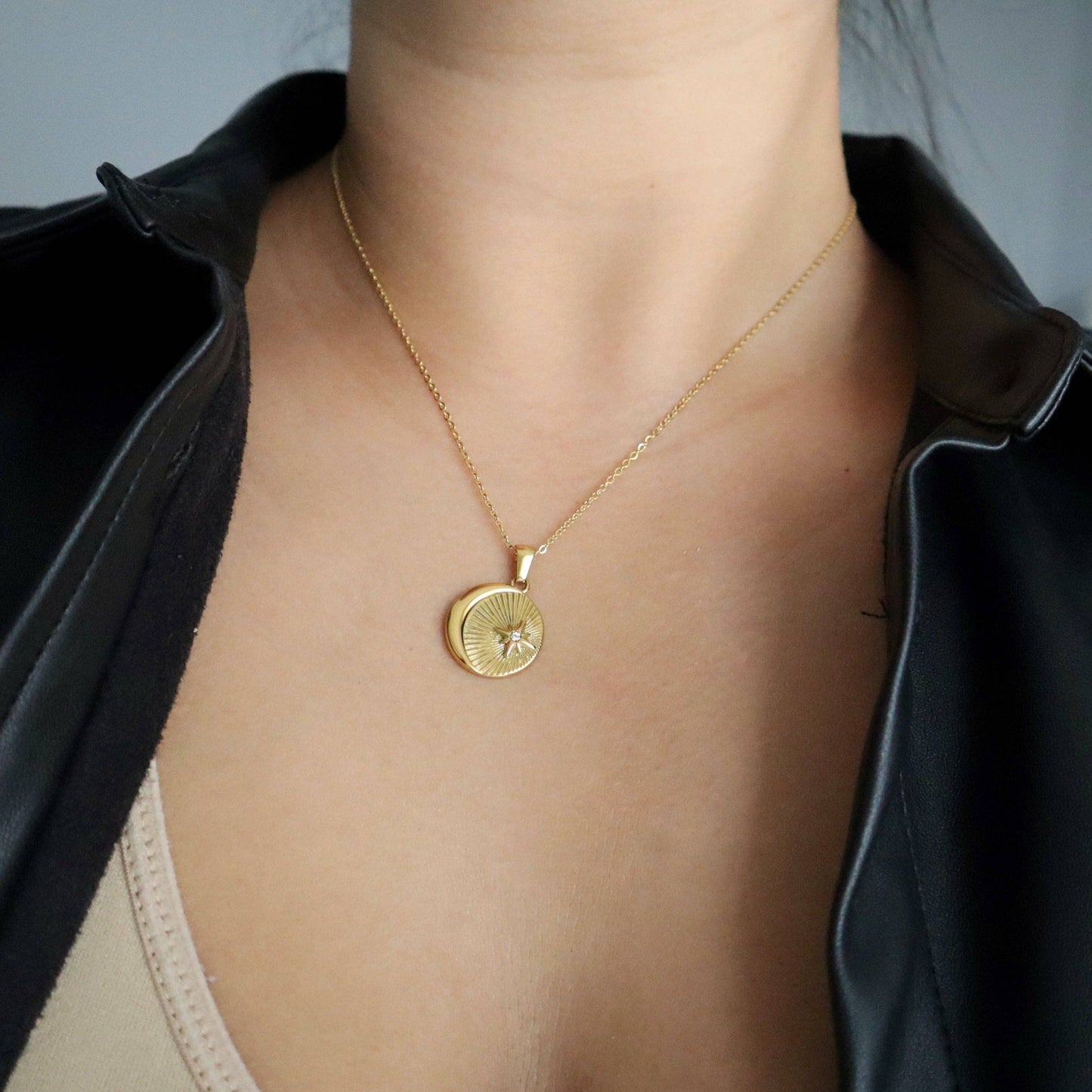 Vintage Moon and Star Pendant Necklace