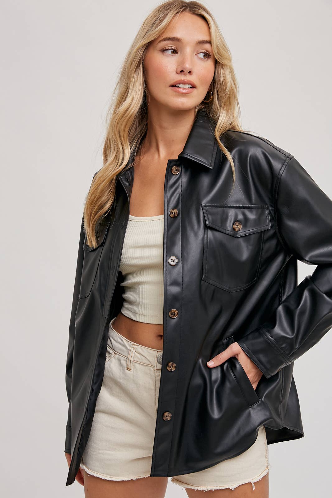 Vegan Leather Shacket - Black