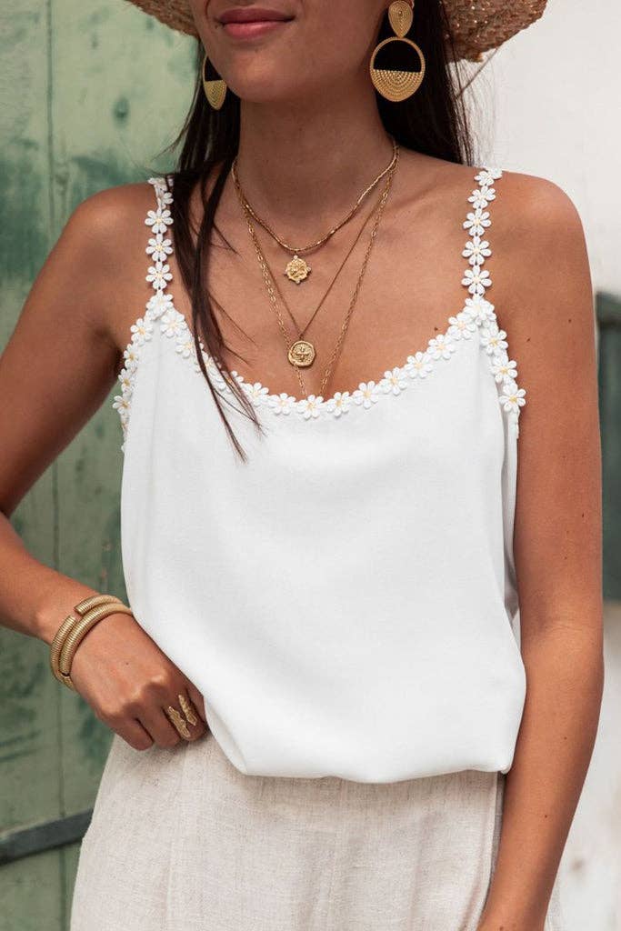 Floral Trim Sleeveless Tank Top - November Moon
