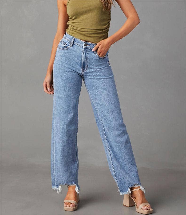 Loose-fitting jeans, fringed straight-leg trousers women - November Moon