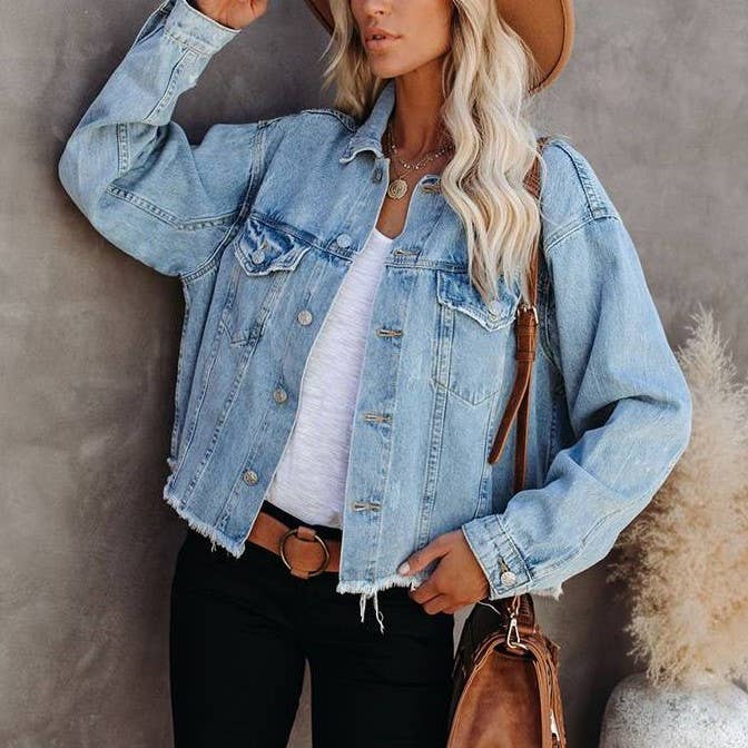 Washed Raw-Edged Cropped Loose Jacket - November Moon