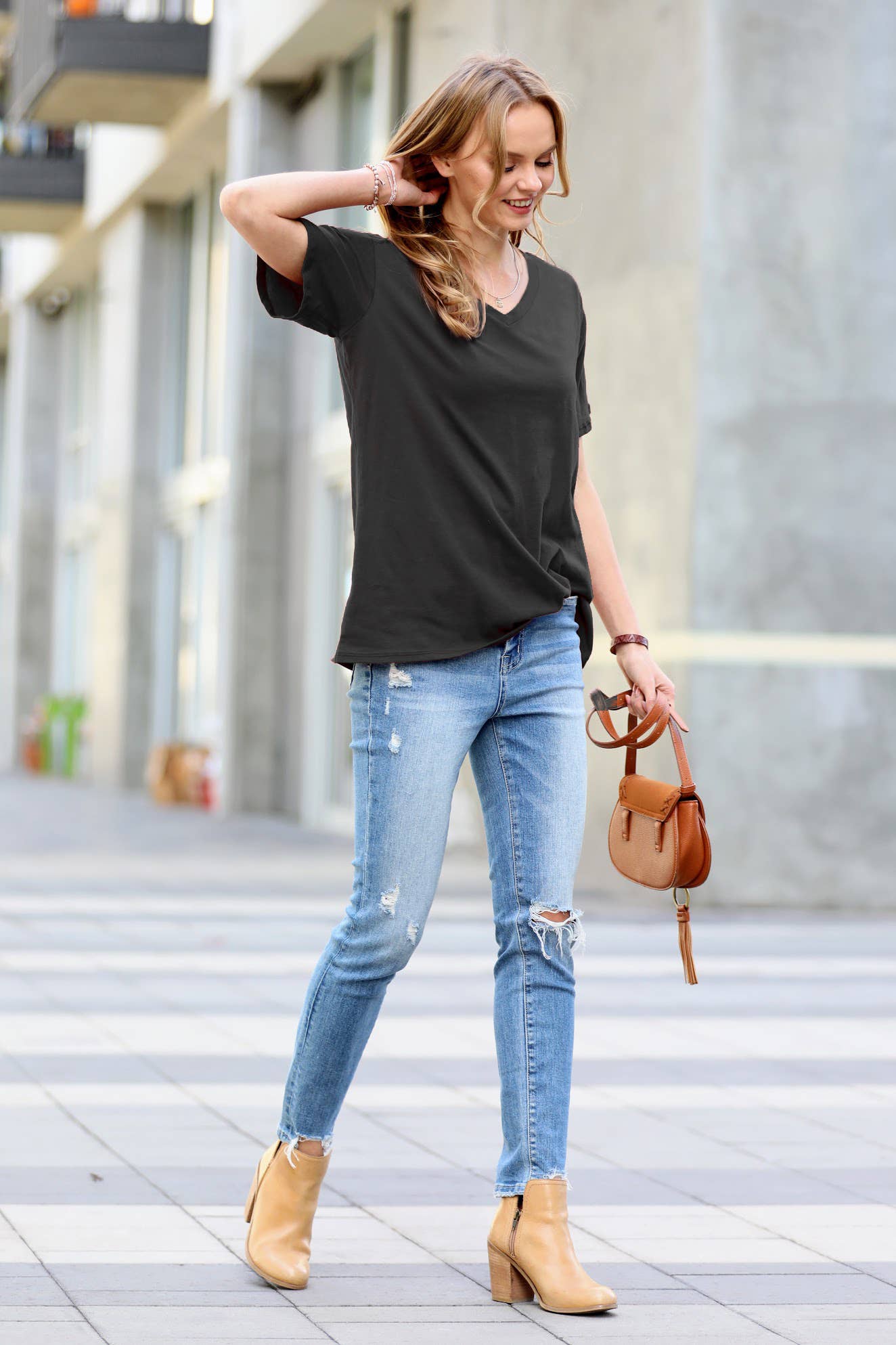 Short Sleeve Boyfriend V-Neck Tee - November Moon