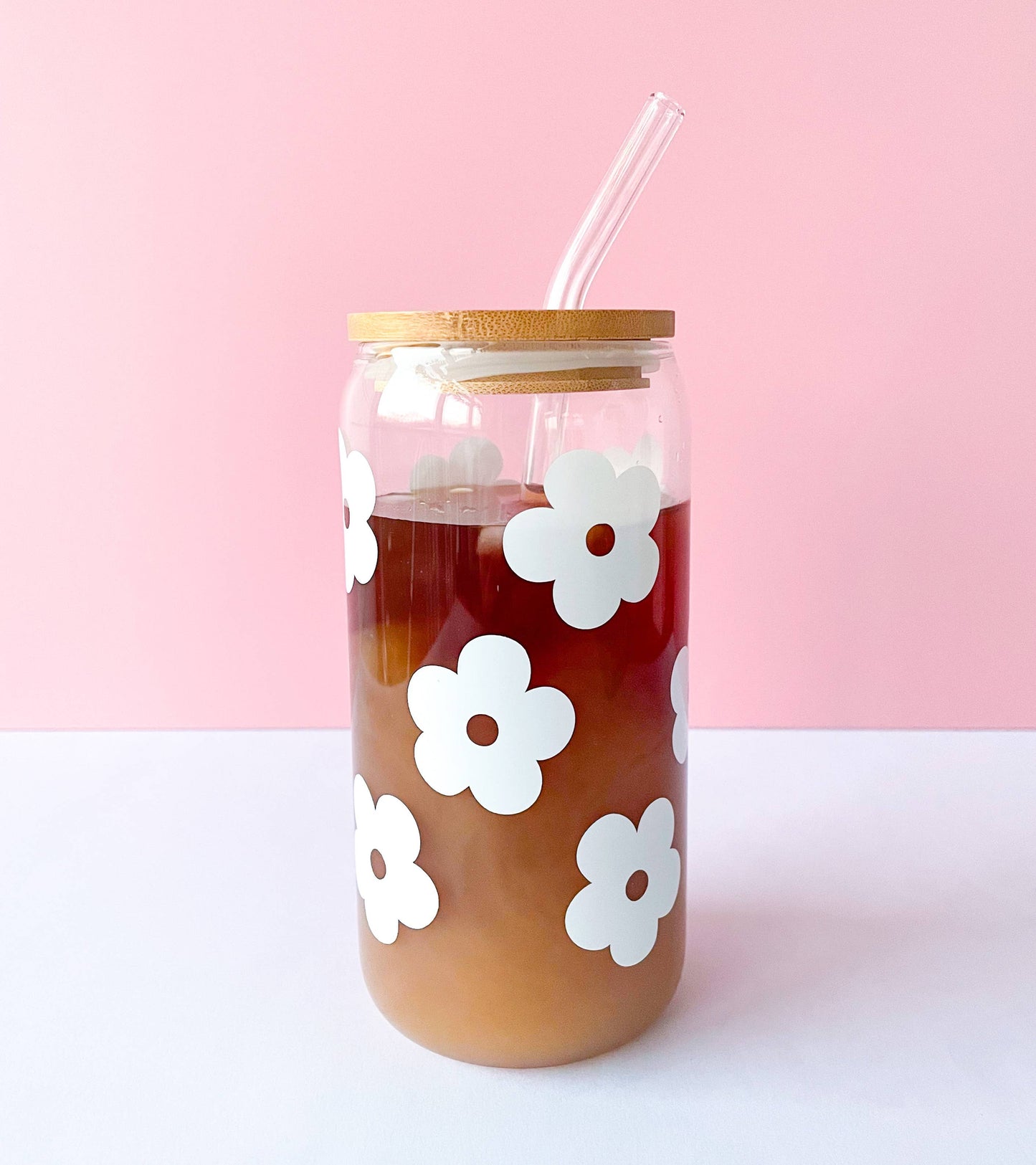 Flower Latte Glass with Lid & Straw - November Moon