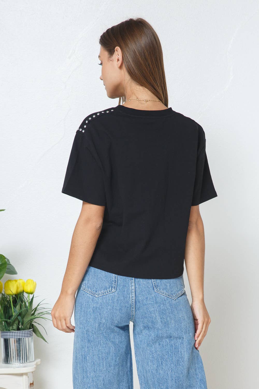 Studded Short Sleeve Crop Tee - November Moon