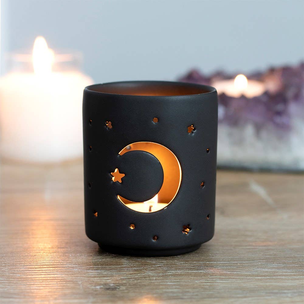 Black Mystical Moon Tealight Holder - November Moon