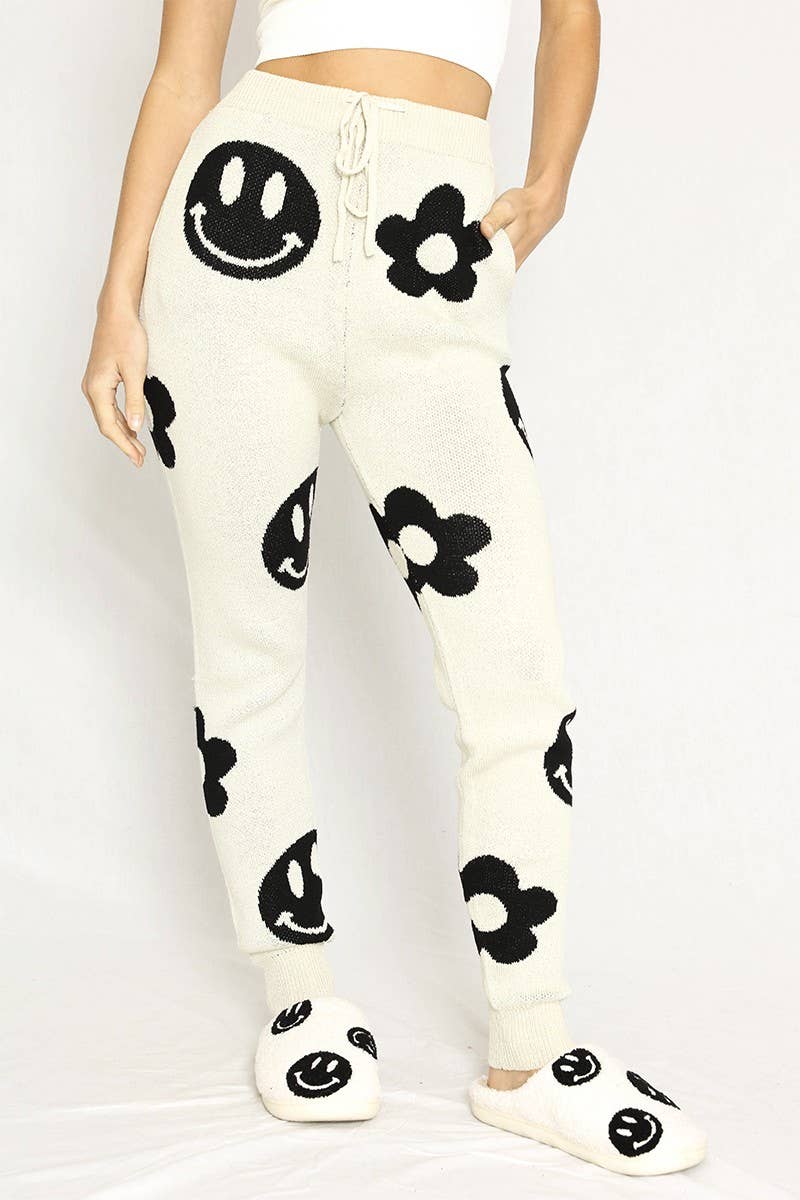 Smiley Knit Joggers - November Moon