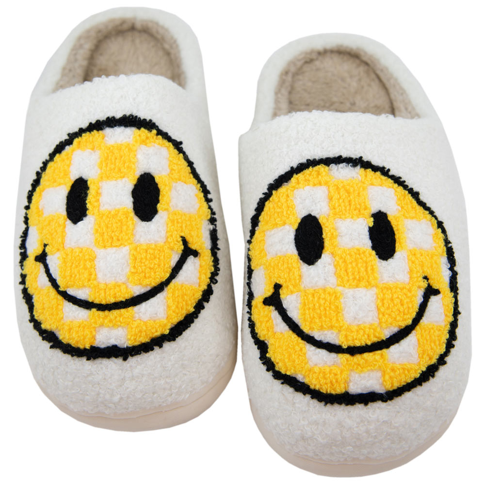 Yellow Checkered Happy Face Slippers - November Moon