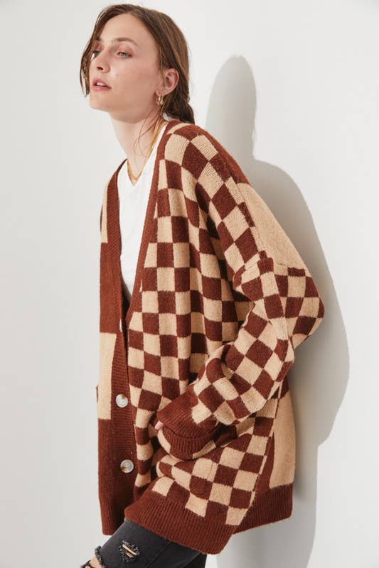 Checkered Oversized Cardigan - November Moon
