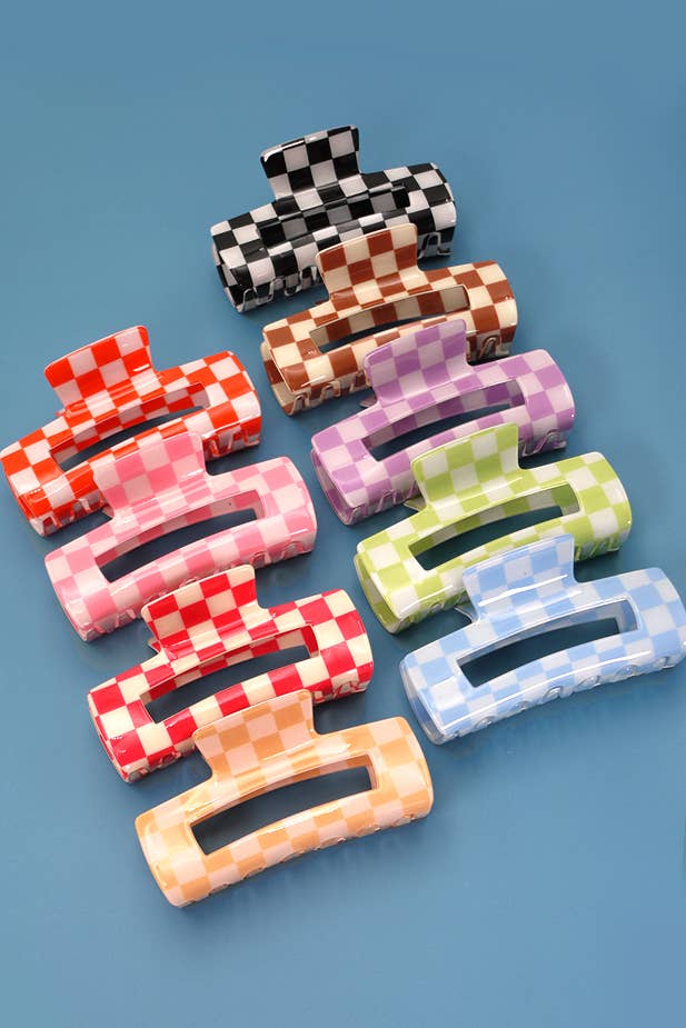 Large Resin Checkered Hair Claw Clip