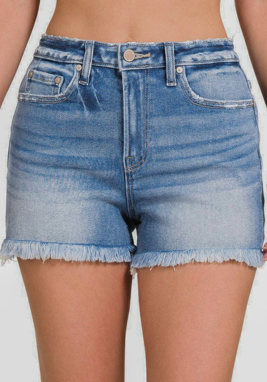 Mid Rise Raw Frayed Hem Shorts - November Moon  