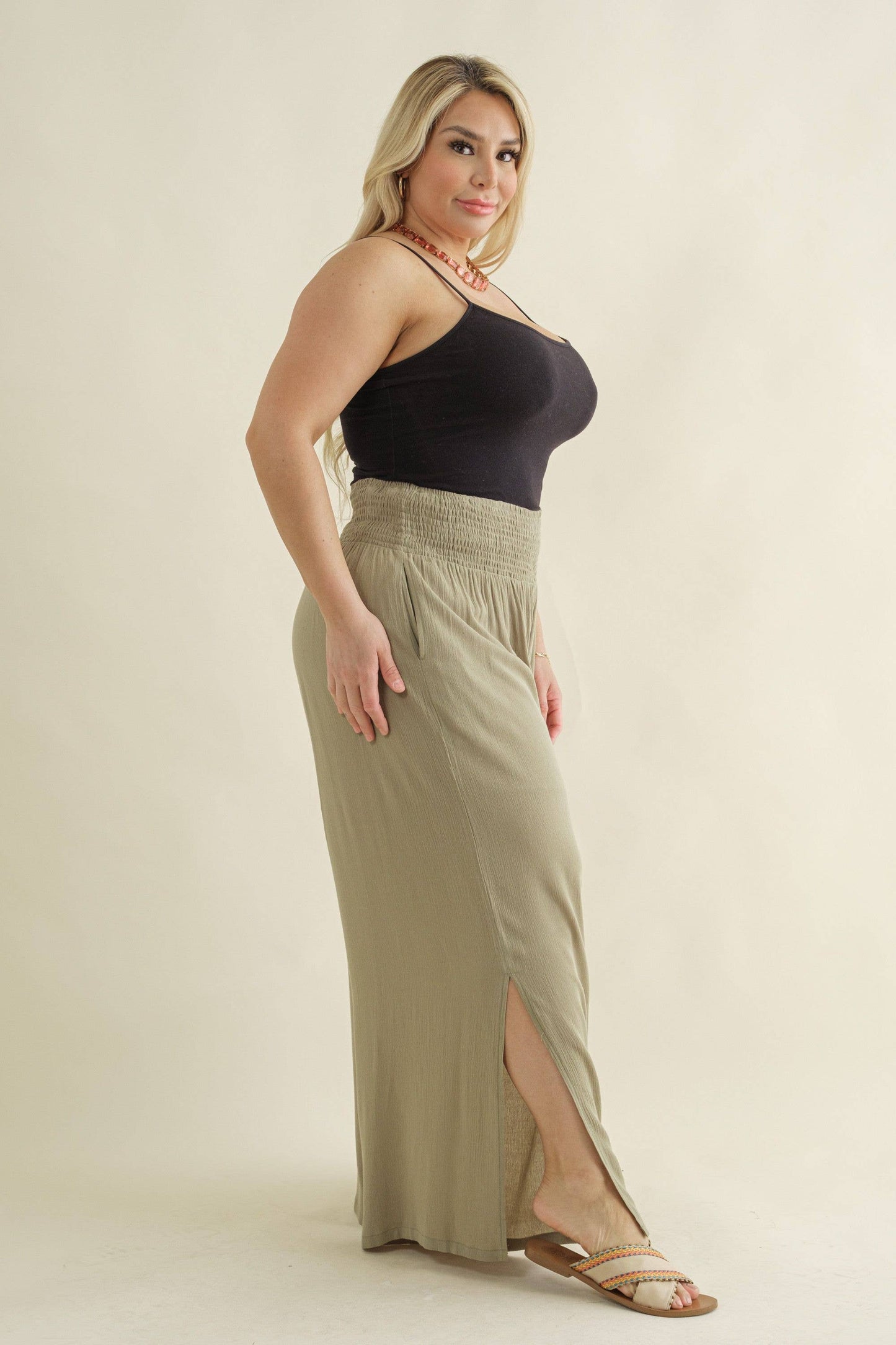PLUS Wide Leg Palazzo Pants - Olive Green
