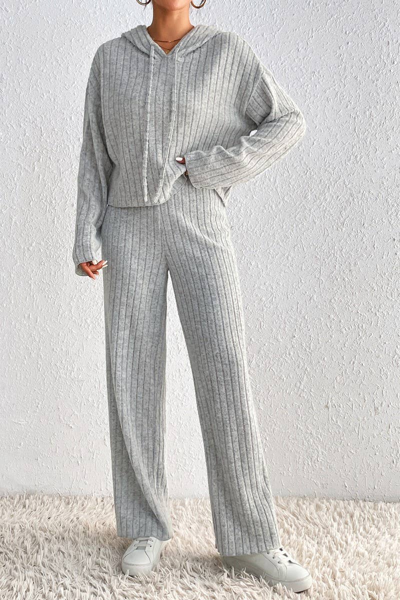 HIGH NECKED KNITTED HOODIE LOOSE PANTS SET_CWSTB0396 - November Moon  
